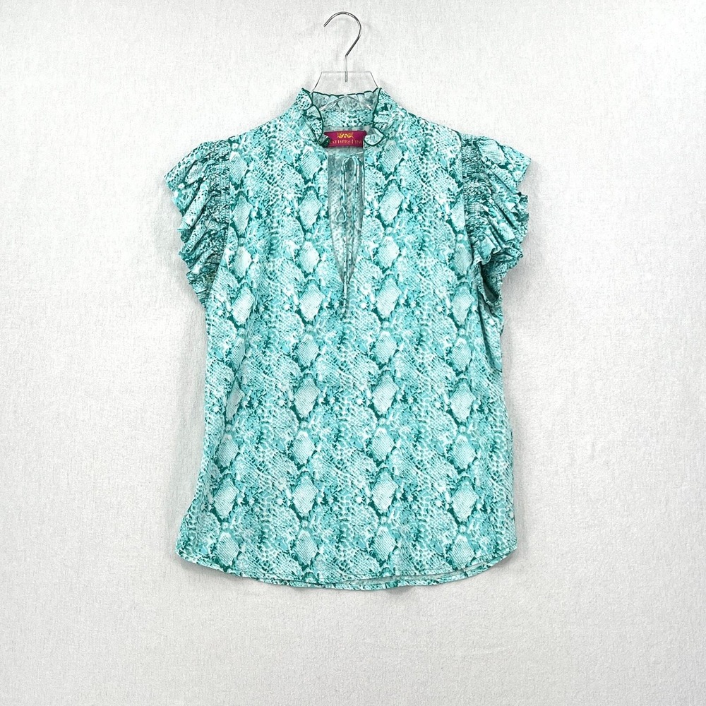 FEATHER & FIND Set XS Blue Python Snake Paradisio Ruffle Top Relax Pant Bamboo - Picture 3 of 16